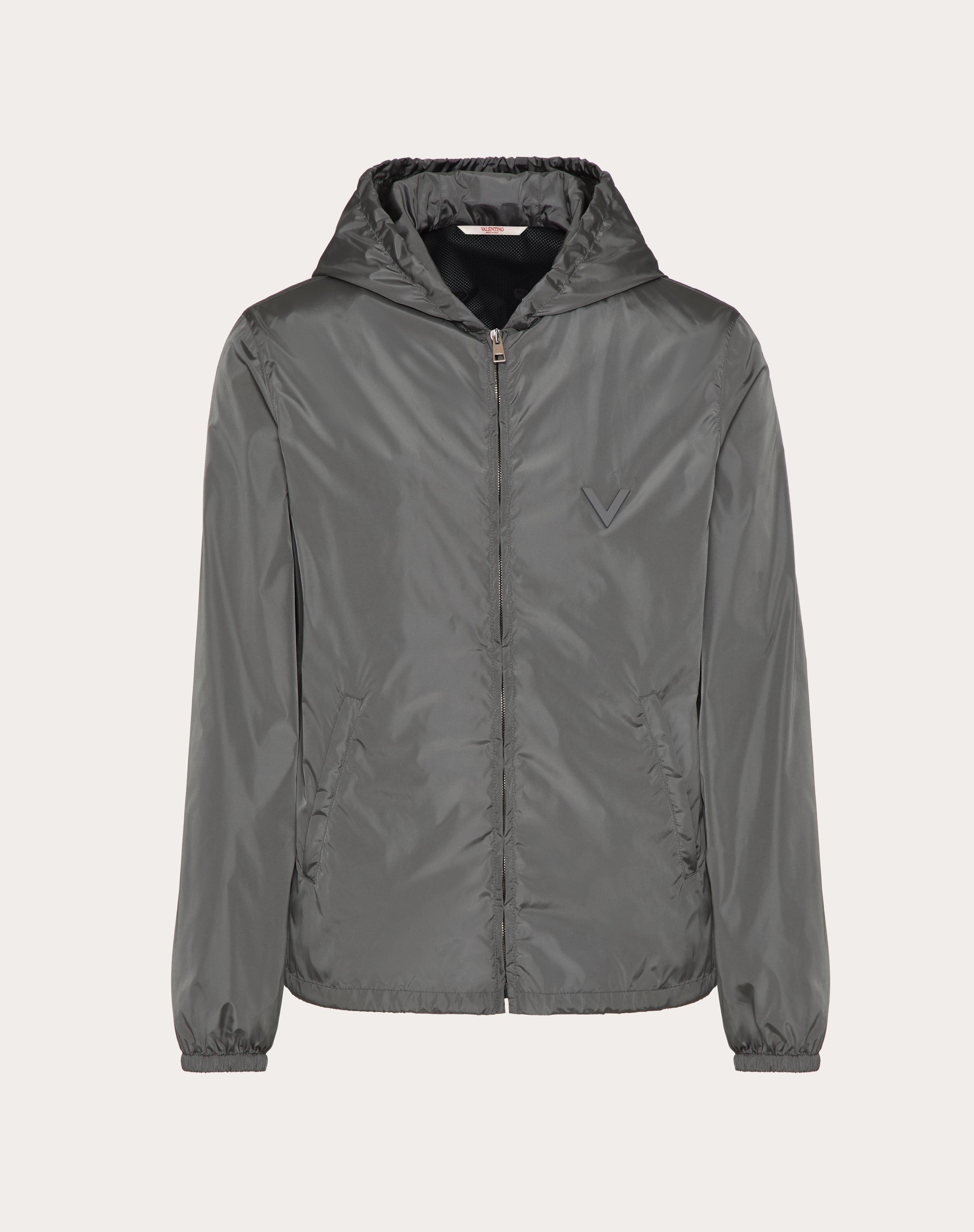 NYLON HOODED WINDBREAKER WITH METALLIC V DETAIL - 1