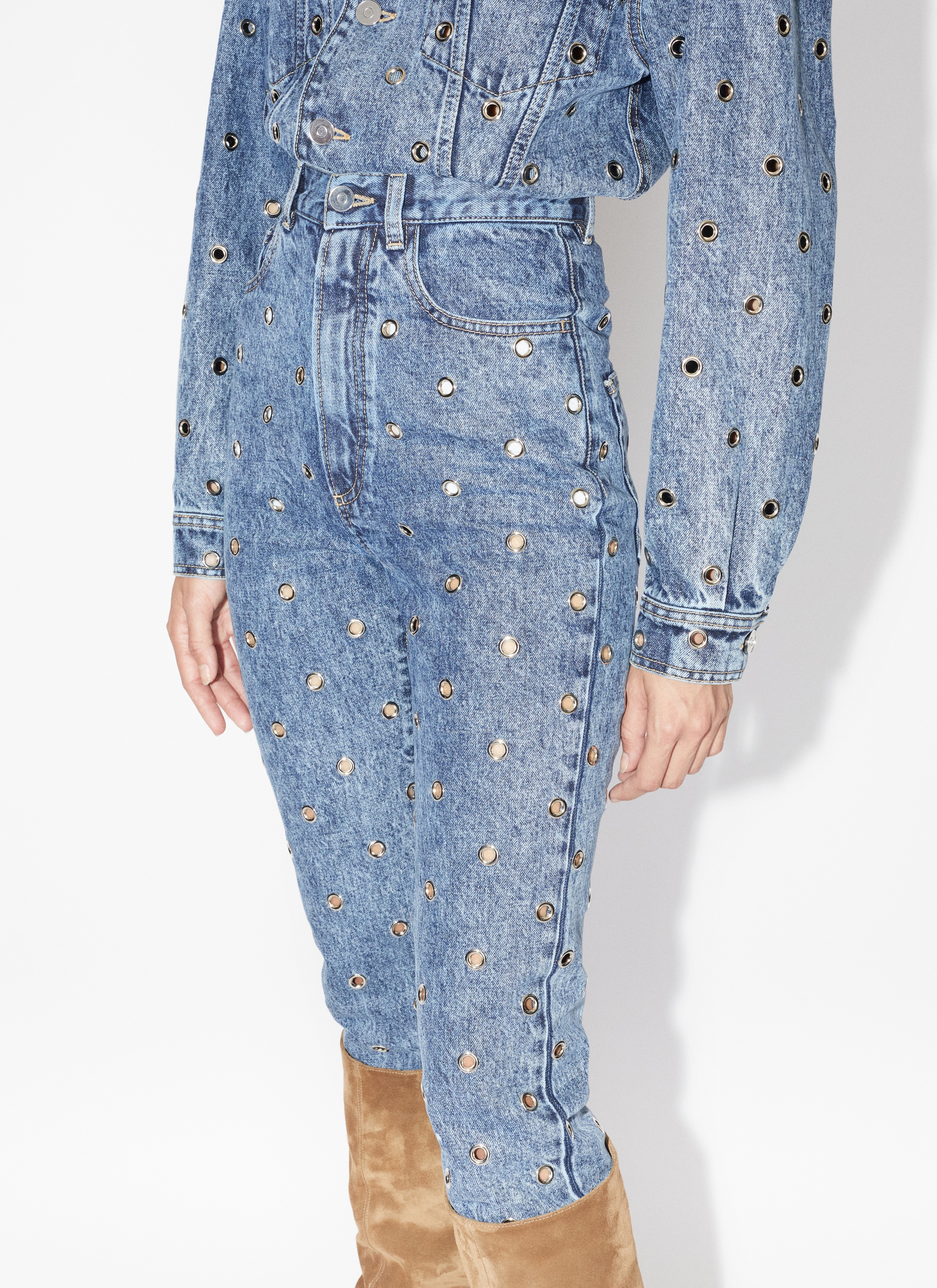 EYELET DENIM JEANS - 5