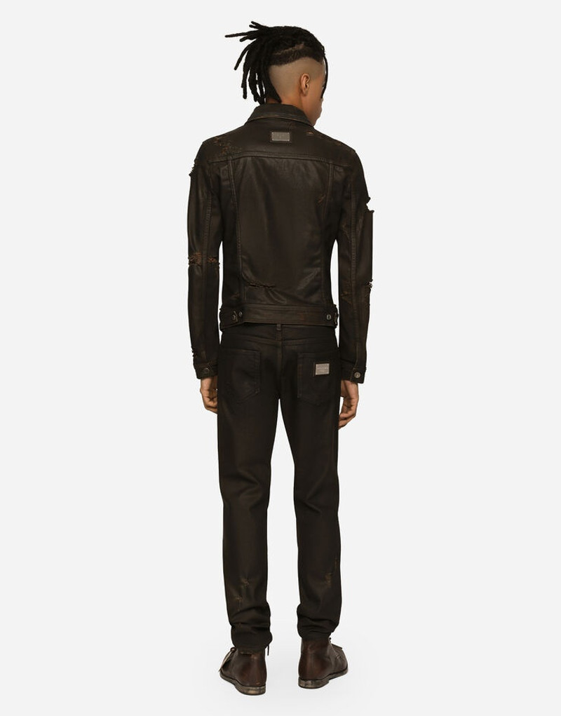 Slim-fit waxed stretch denim jeans 3