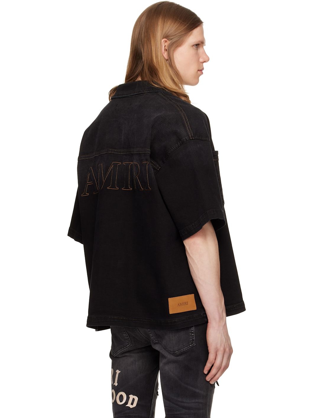 Black 'AMIRI' 3D Short Sleeve Snap Denim Shirt - 3
