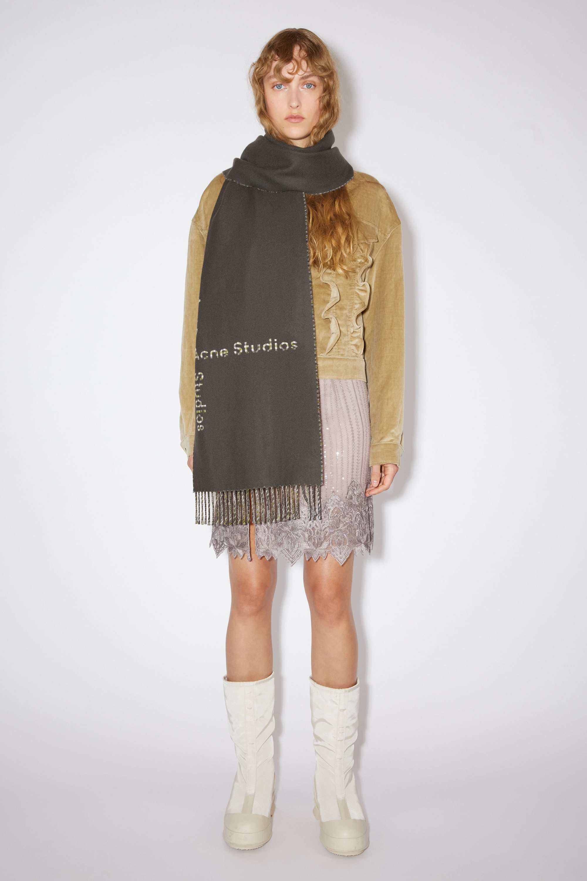 Logo check wool scarf - Charcoal Grey - 2