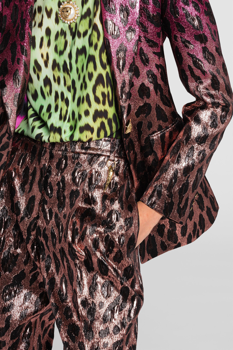 Roberto Cavalli Animal-print lamé cropped trousers outlook