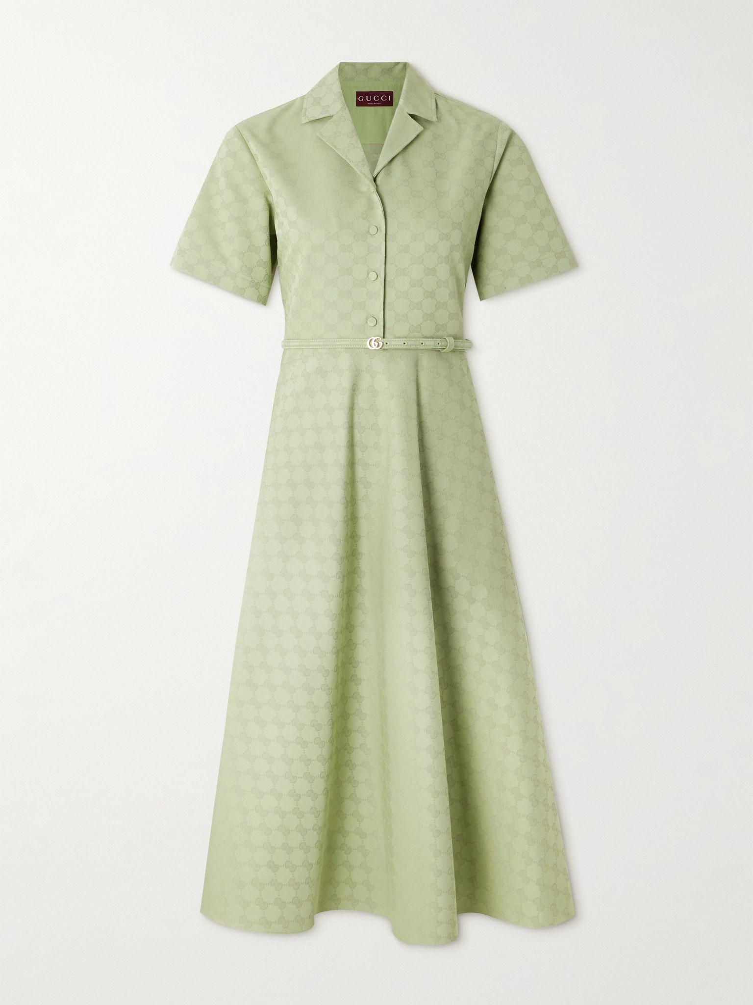 Belted gabardine-jacquard midi shirt dress Green - 1