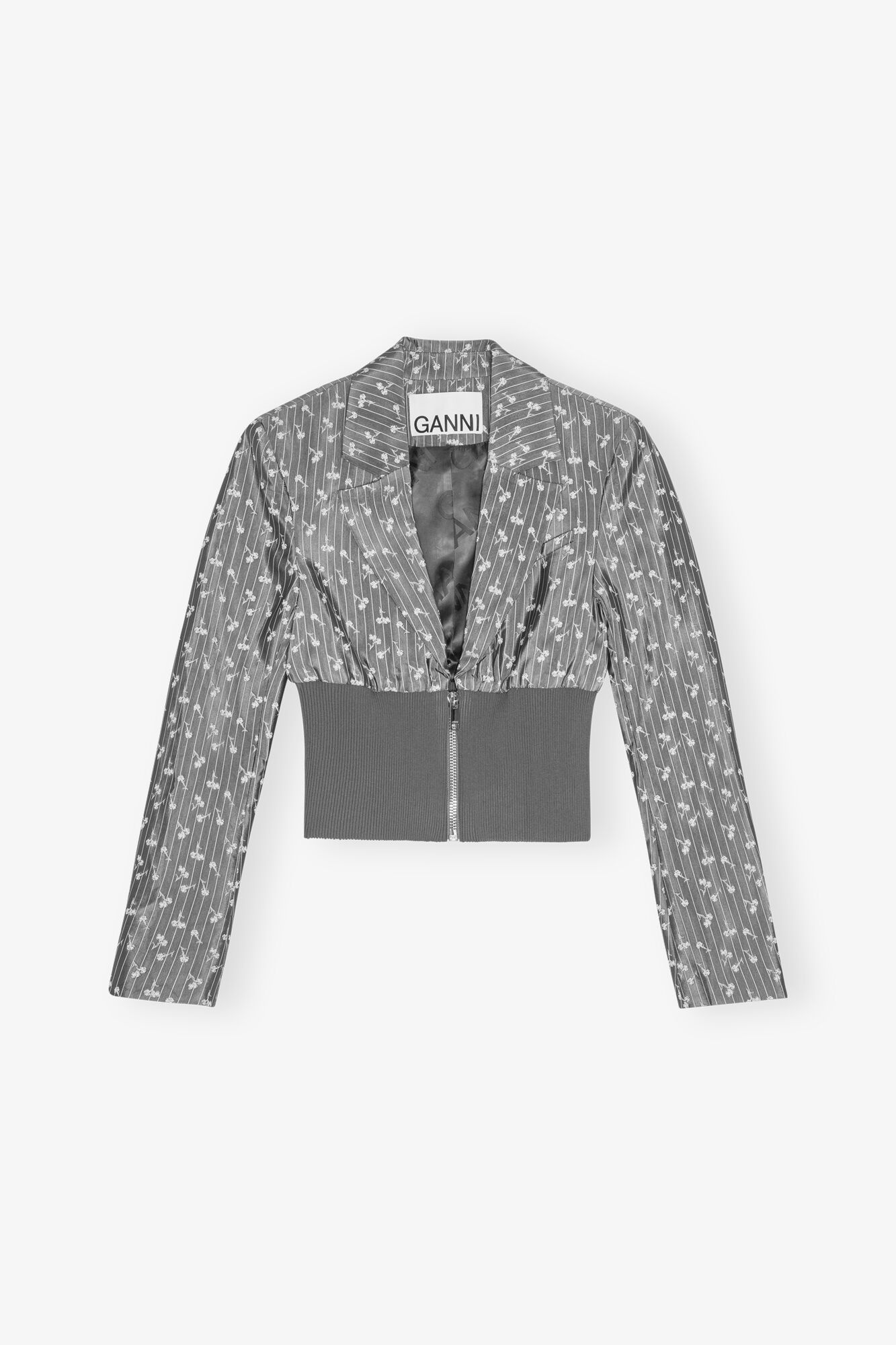 GREY JACQUARD CROPPED BLAZER - 1
