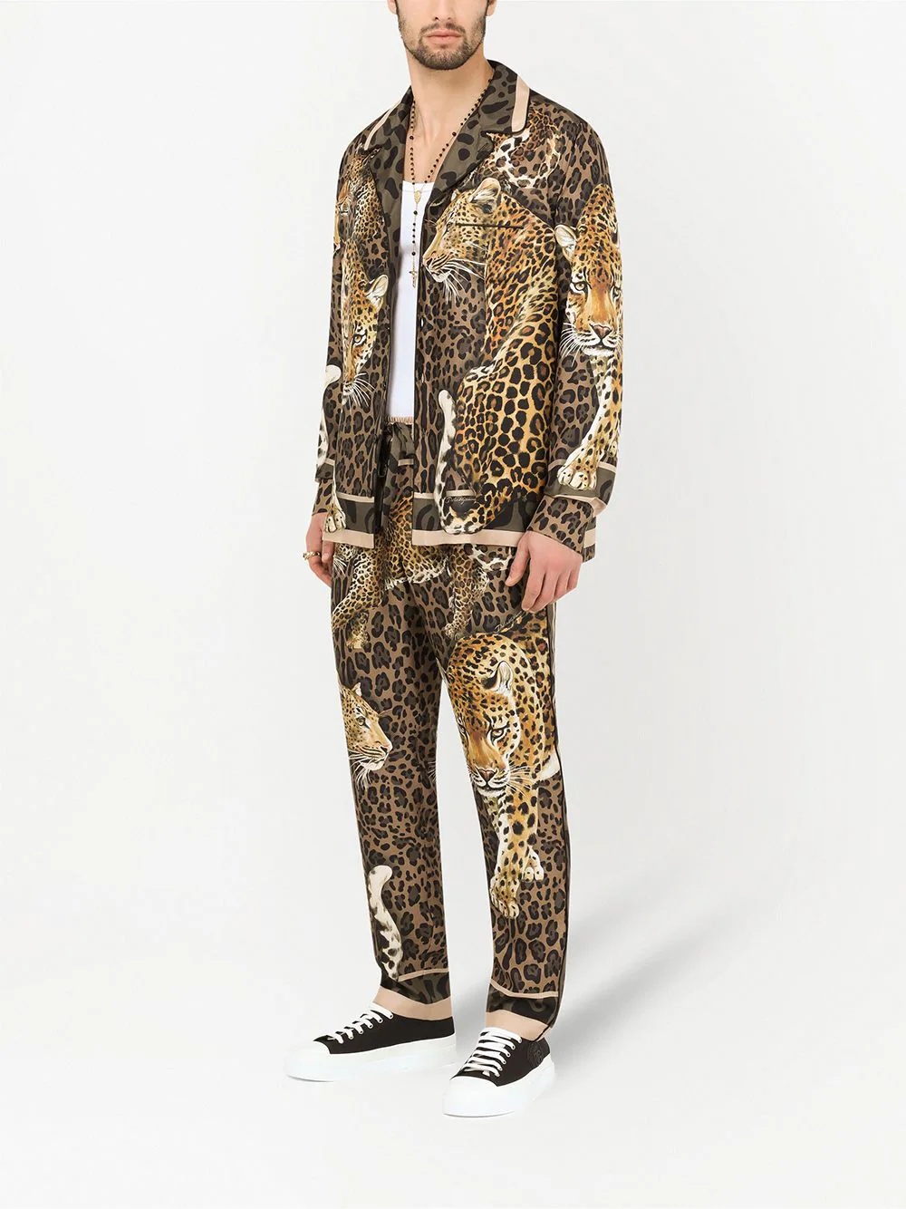 leopard-print silk track pants - 2