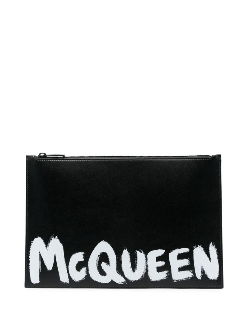 logo-print leather clutch bag - 1