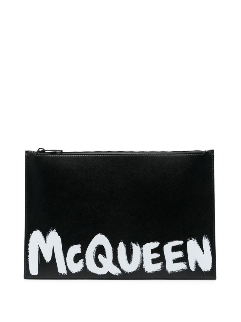 logo-print leather clutch bag 1