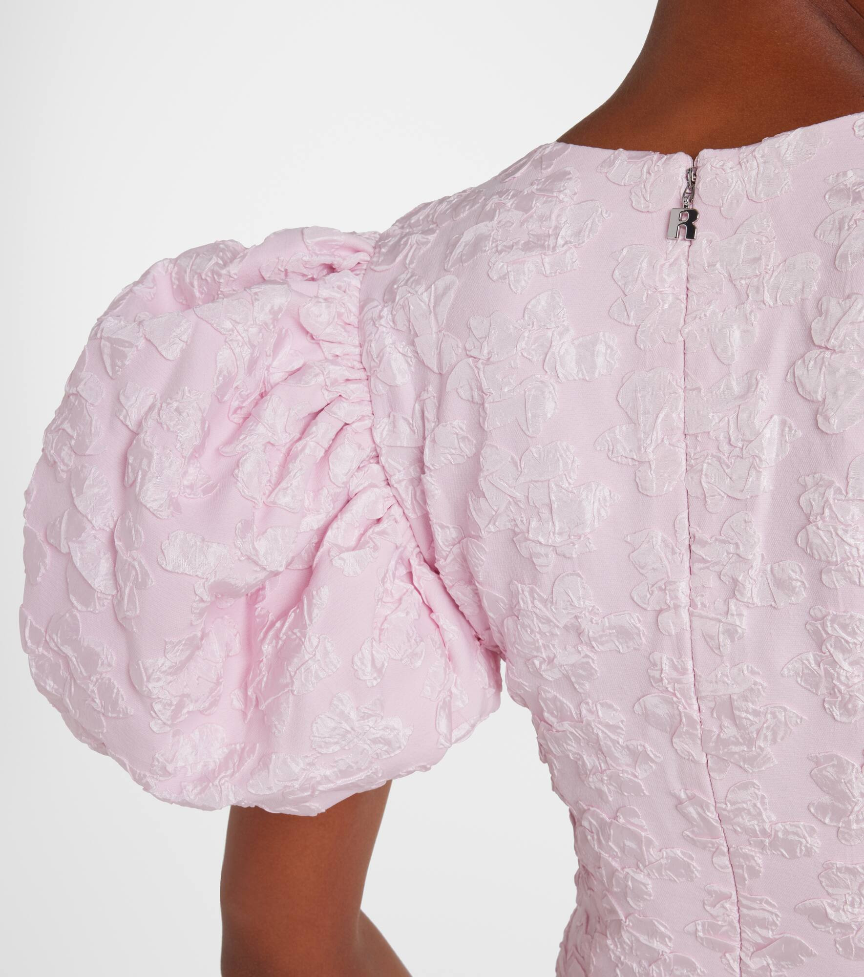 Puff-sleeve jacquard midi dress - 5