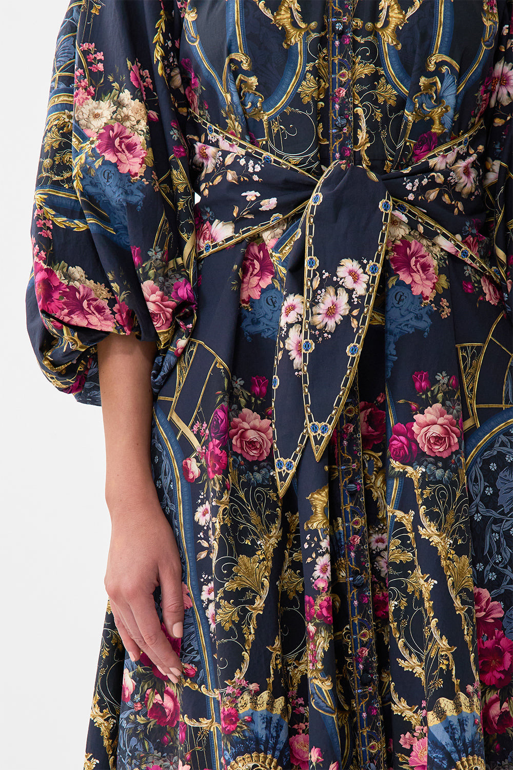 WAIST TIE SHIRT DRESS WITH BUBBLE SLEEVE - 6