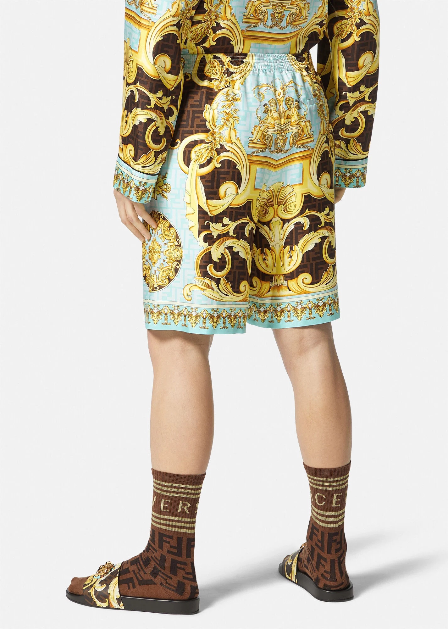 Fendace Gold Baroque Silk Shorts - 4