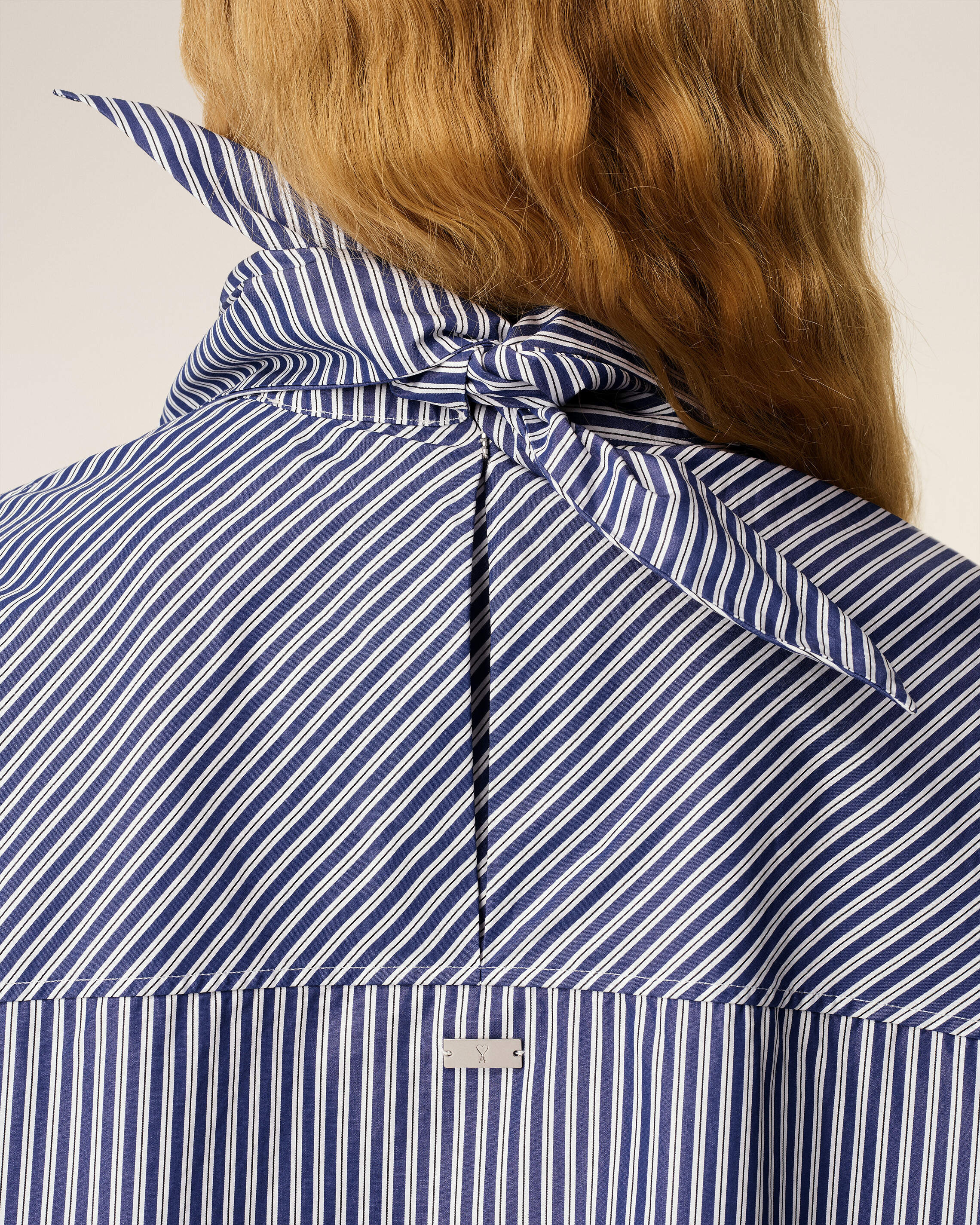 BLUE COTTON LONG SLEEVES STRIPED BANDANA BLOUSE - 4