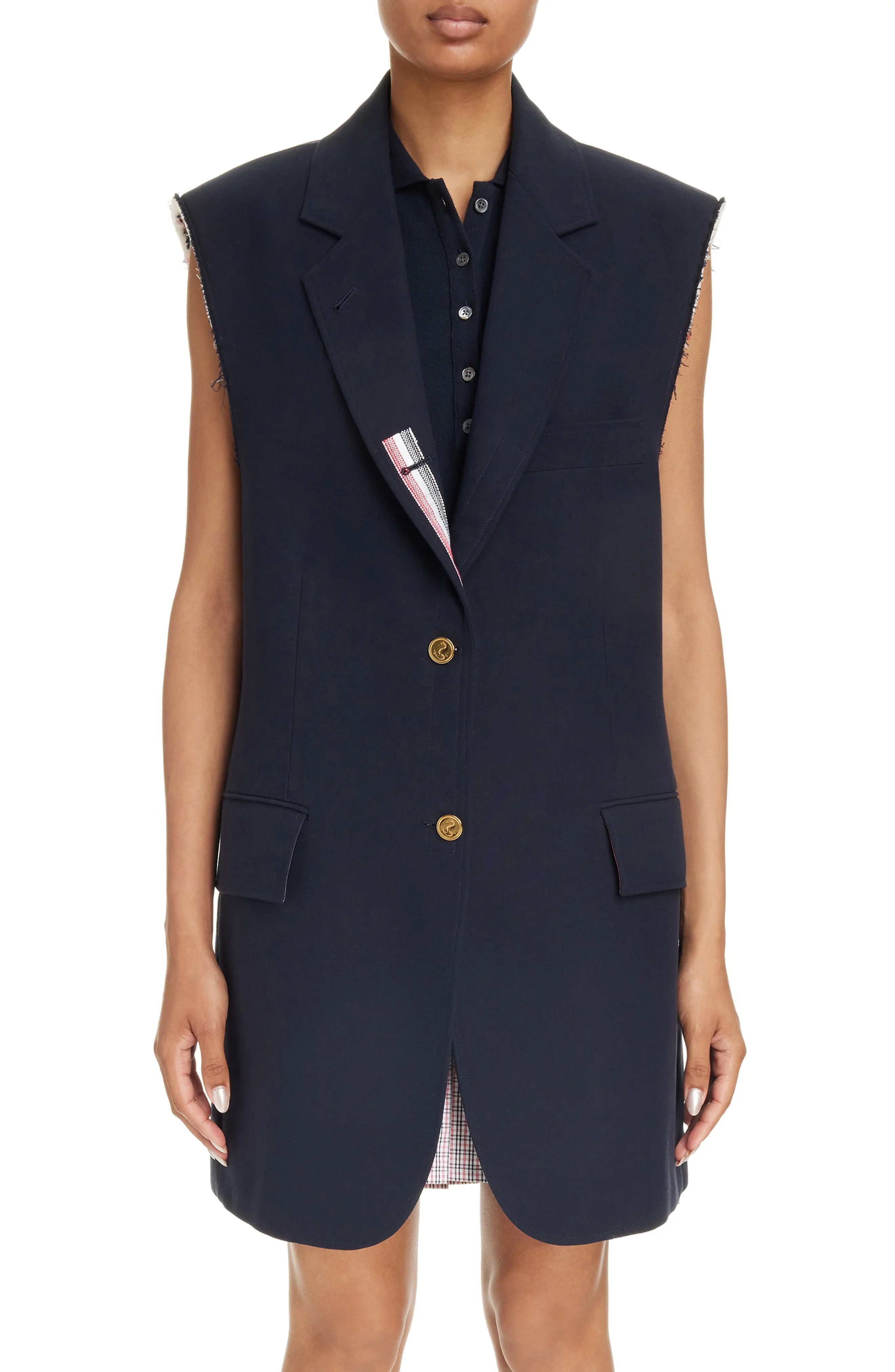 Oversize Sleeveless Cotton Blend Blazer - 1