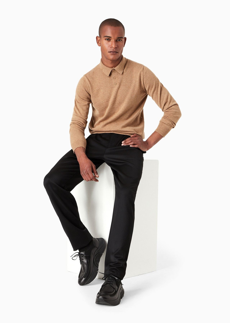 GIORGIO ARMANI Long-sleeved, pure cashmere polo shirt outlook