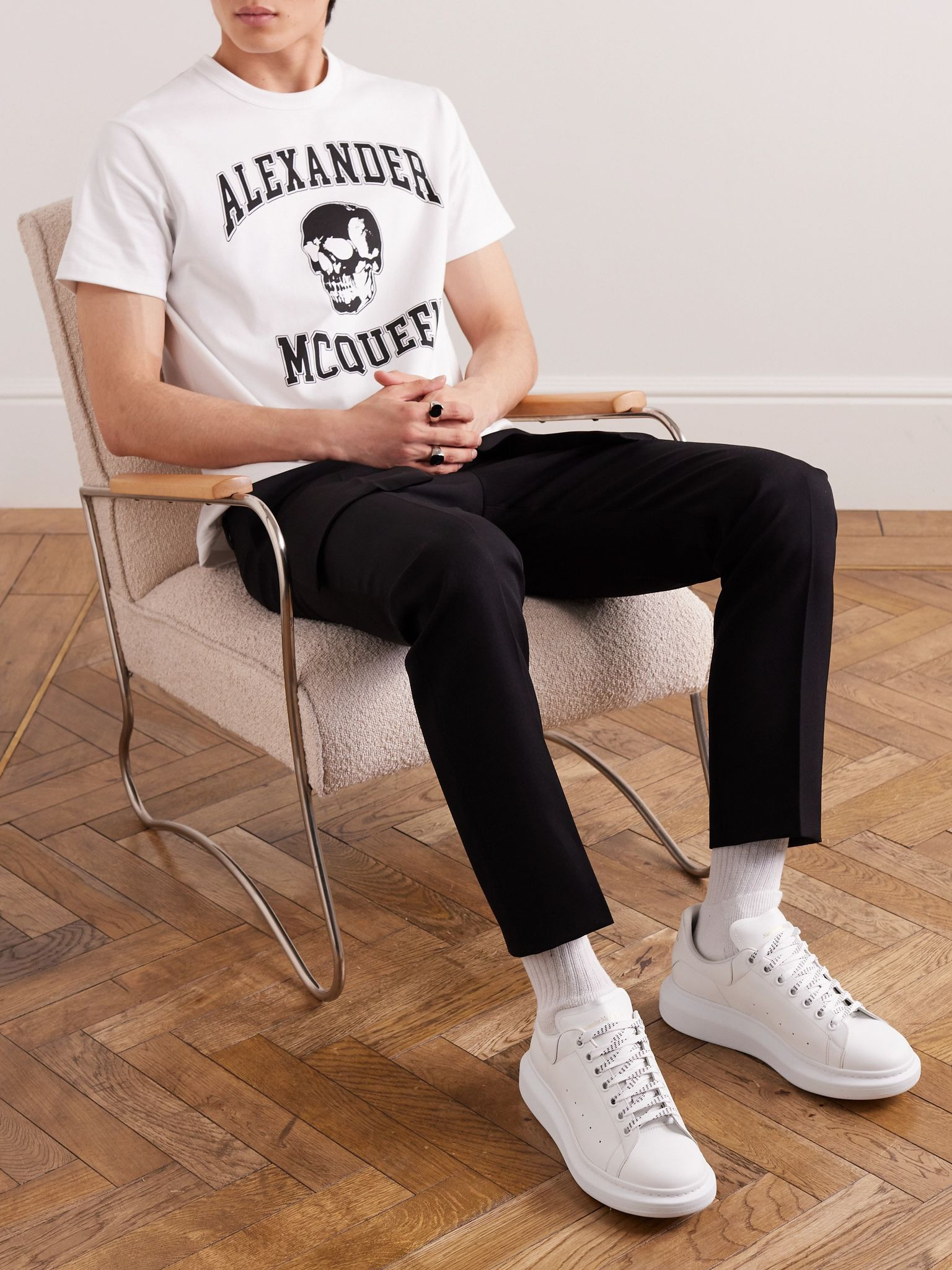 Exaggerated-Sole Leather Sneakers White - 2