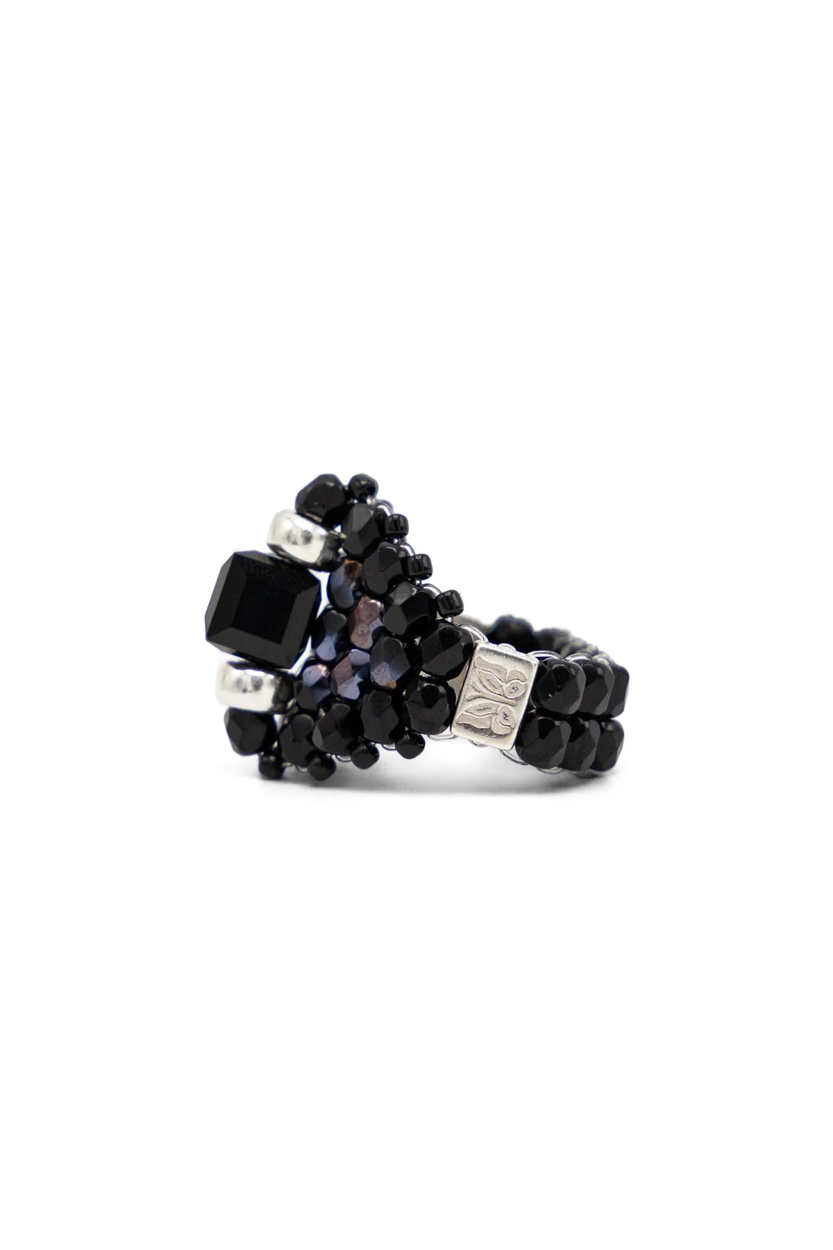NEEDLES x Tie A Knot Square Crystal Beads Ring - Black x Black - 1