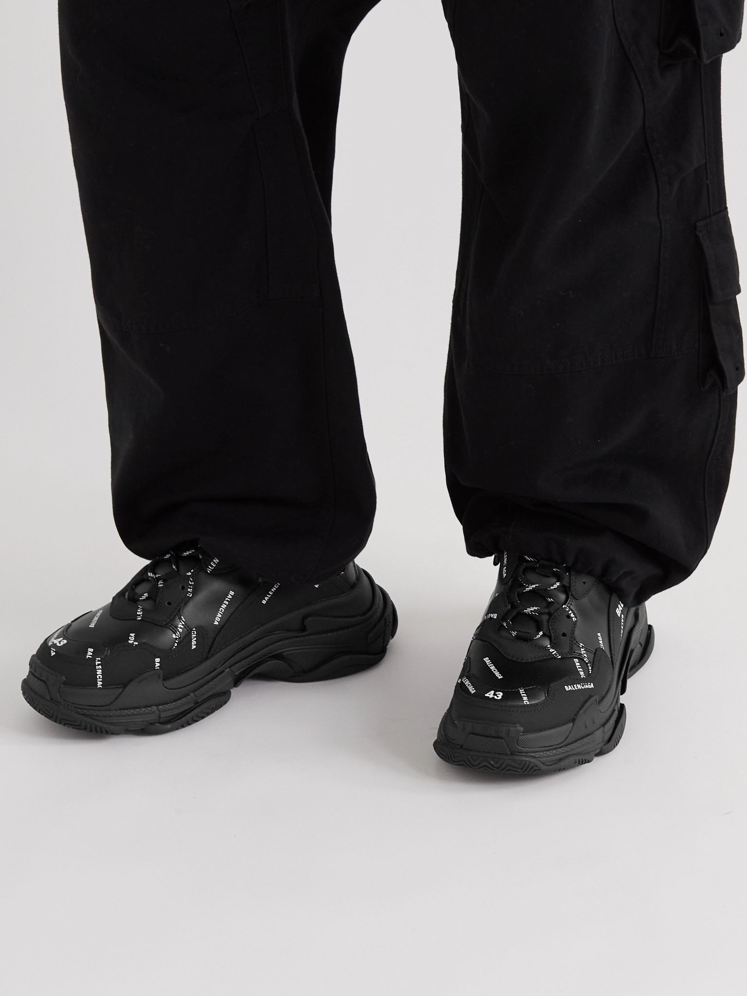 Triple S Logo-Print Faux Leather Sneakers Black - 3