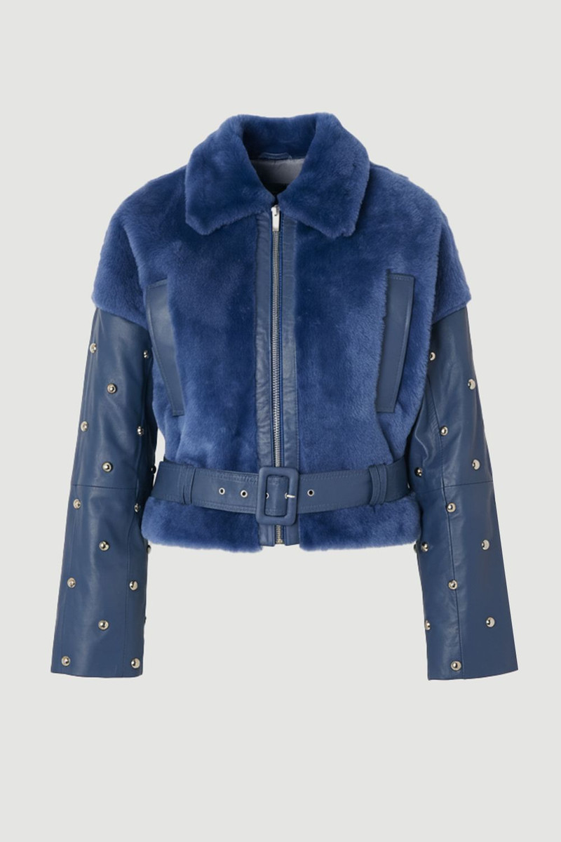 Shearling & Leather Mix Studded Biker Jacket 4