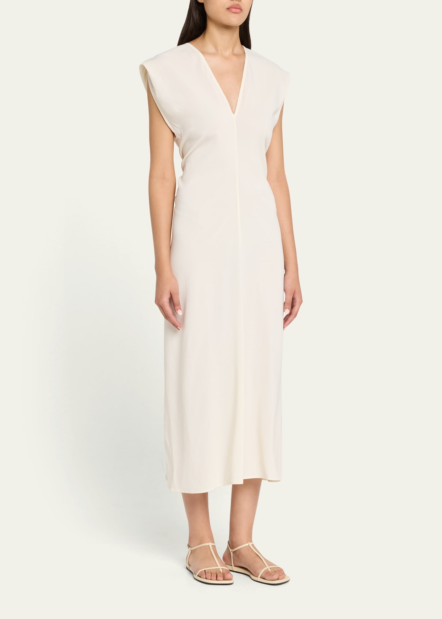 Plunge-Neck Draped Maxi Dress - 4