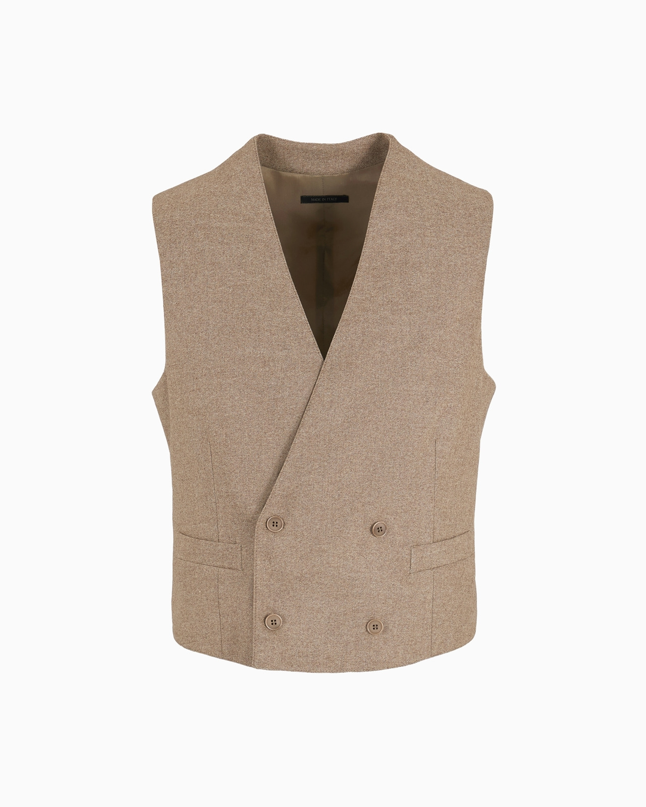 Double breasted waistcoat in denim-effect virgin wool and cashmere - 1