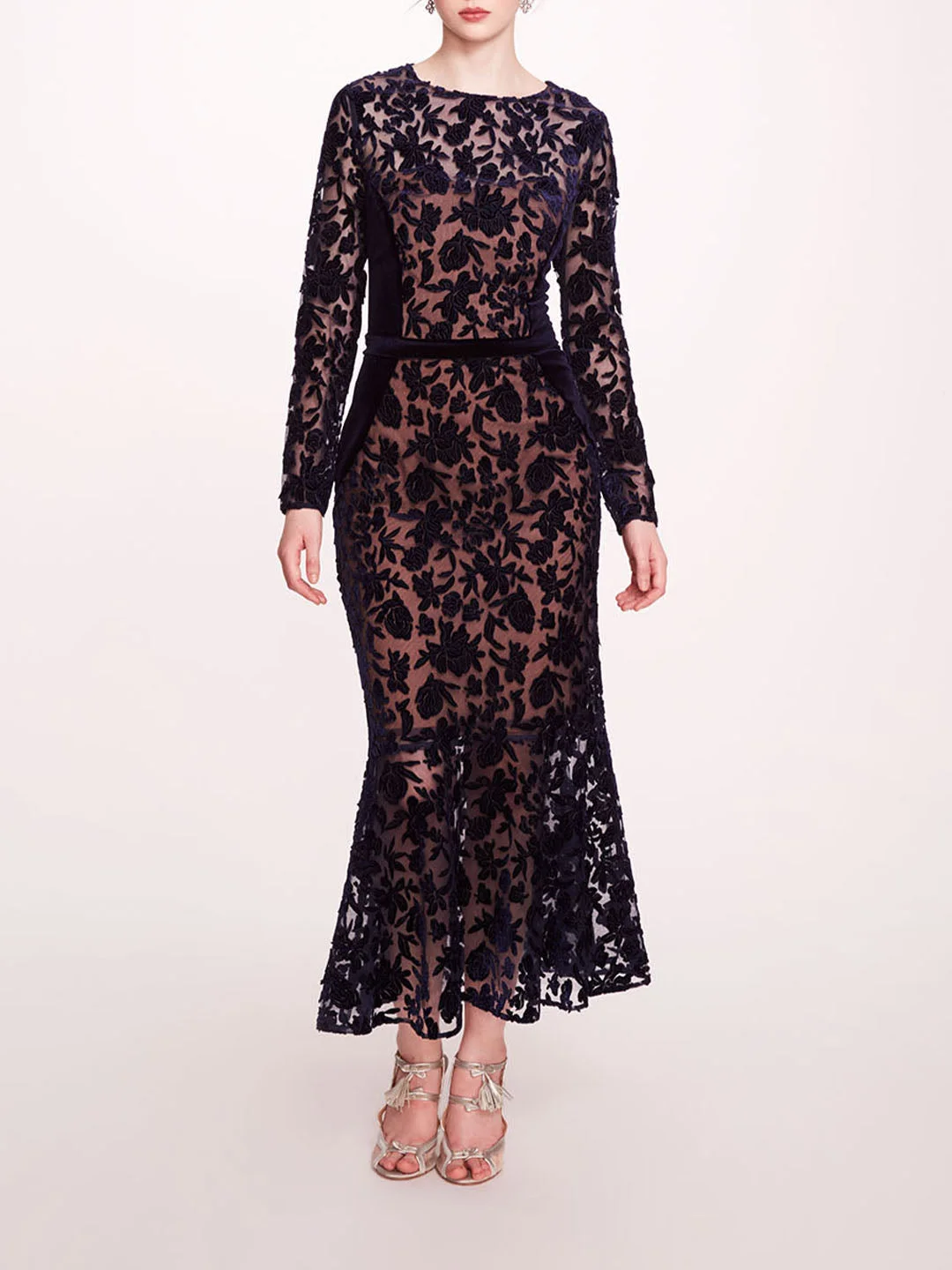 LONG SLEEVE VELVET MIDI DRESS - 1