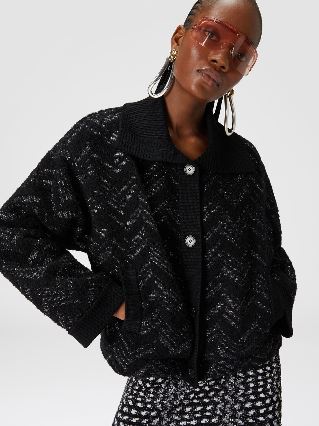 Bouclé knit jacket with lamé chevron - 4