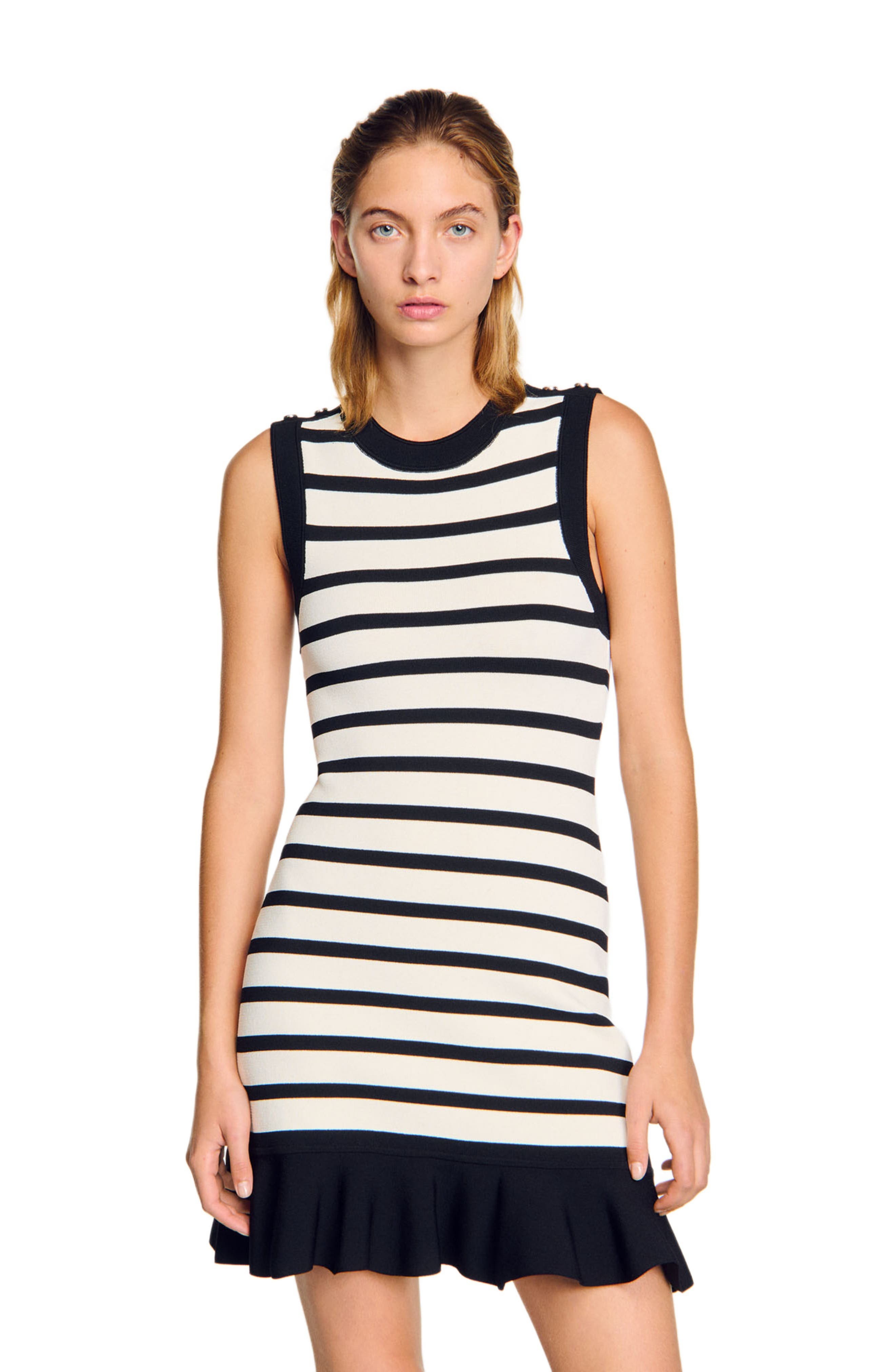 SANDRO Striped knit mini dress in Ecru /Black at Nordstrom - 3