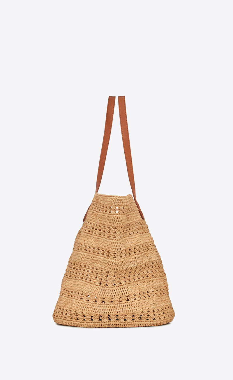 panier medium bag in crochet raffia and smooth leather 4