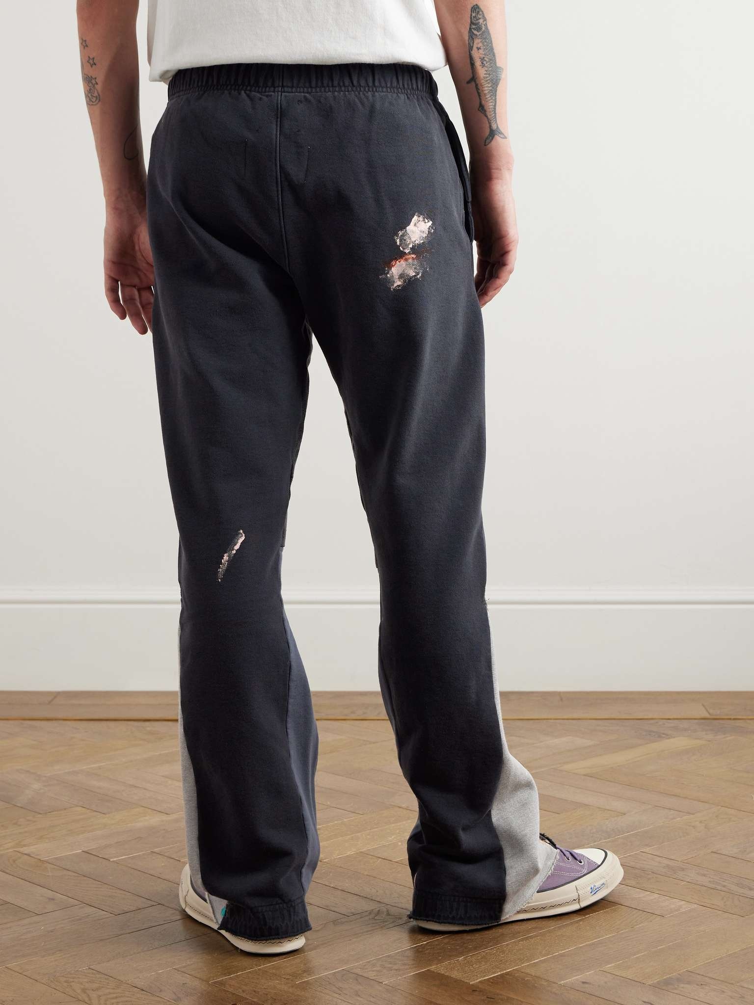 Flared Paint-Splattered Panelled Logo-Print Cotton-Jersey Sweatpants - 4