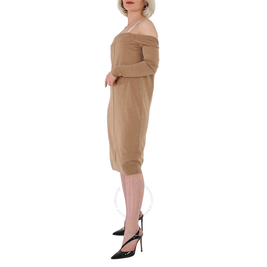 Burberry Ladies Biscuit Bra-Detail Long Sleeve Wool Dress - 6