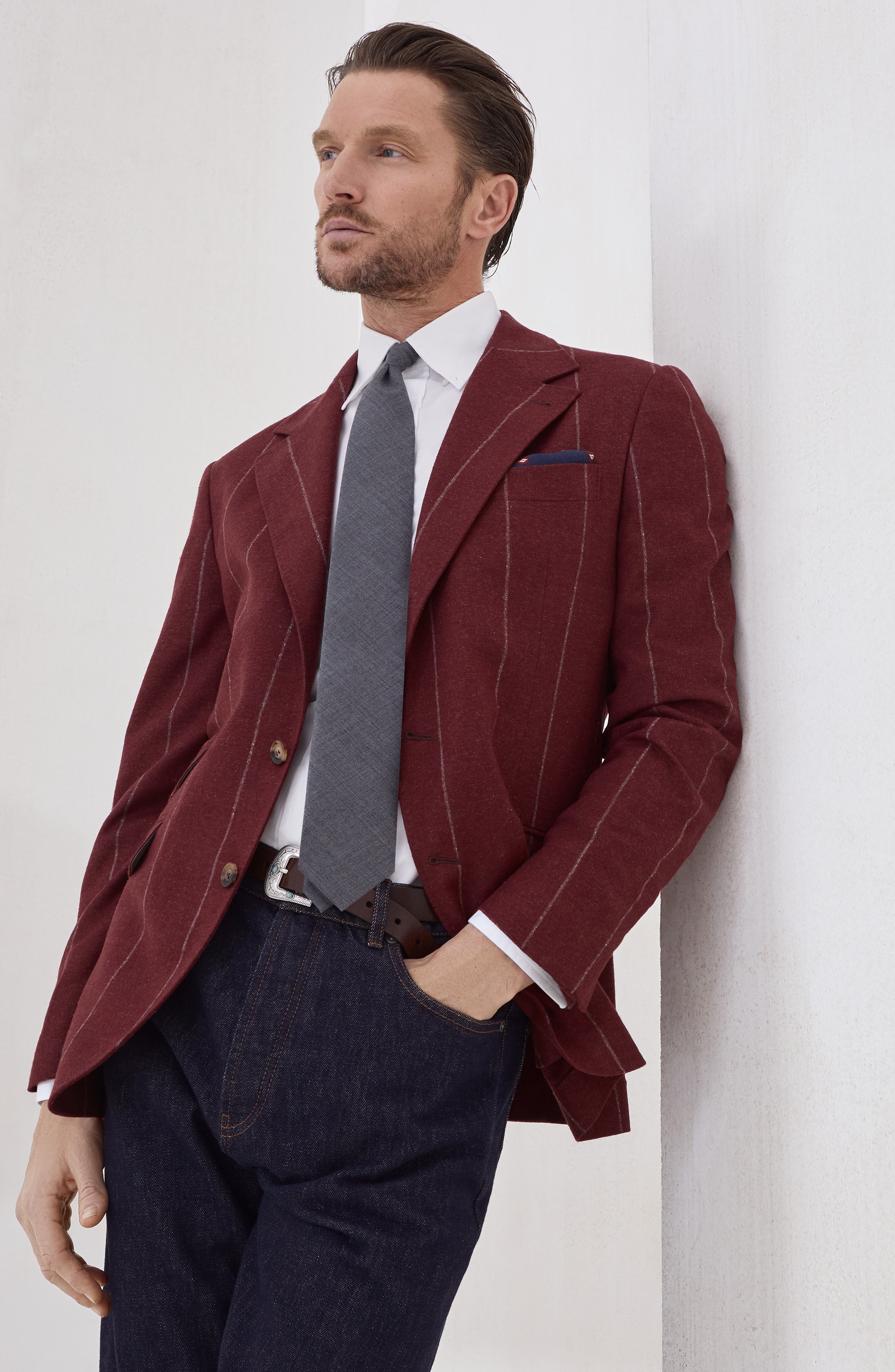 Brunello Cucinelli Deconstructed Cavallo blazer in Purple-Red at Nordstrom - 5