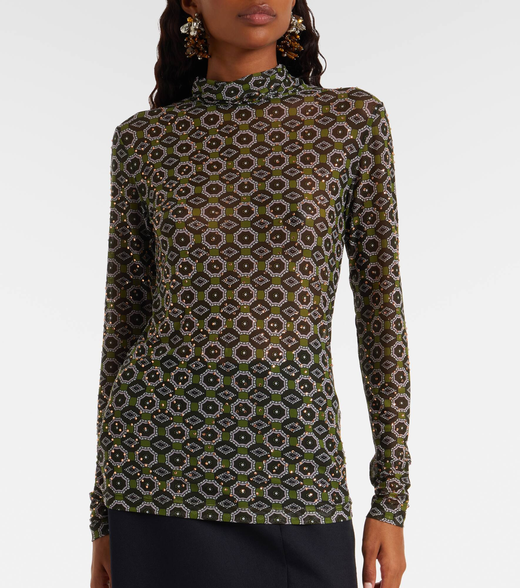 Embellished printed sheer jersey top - 6