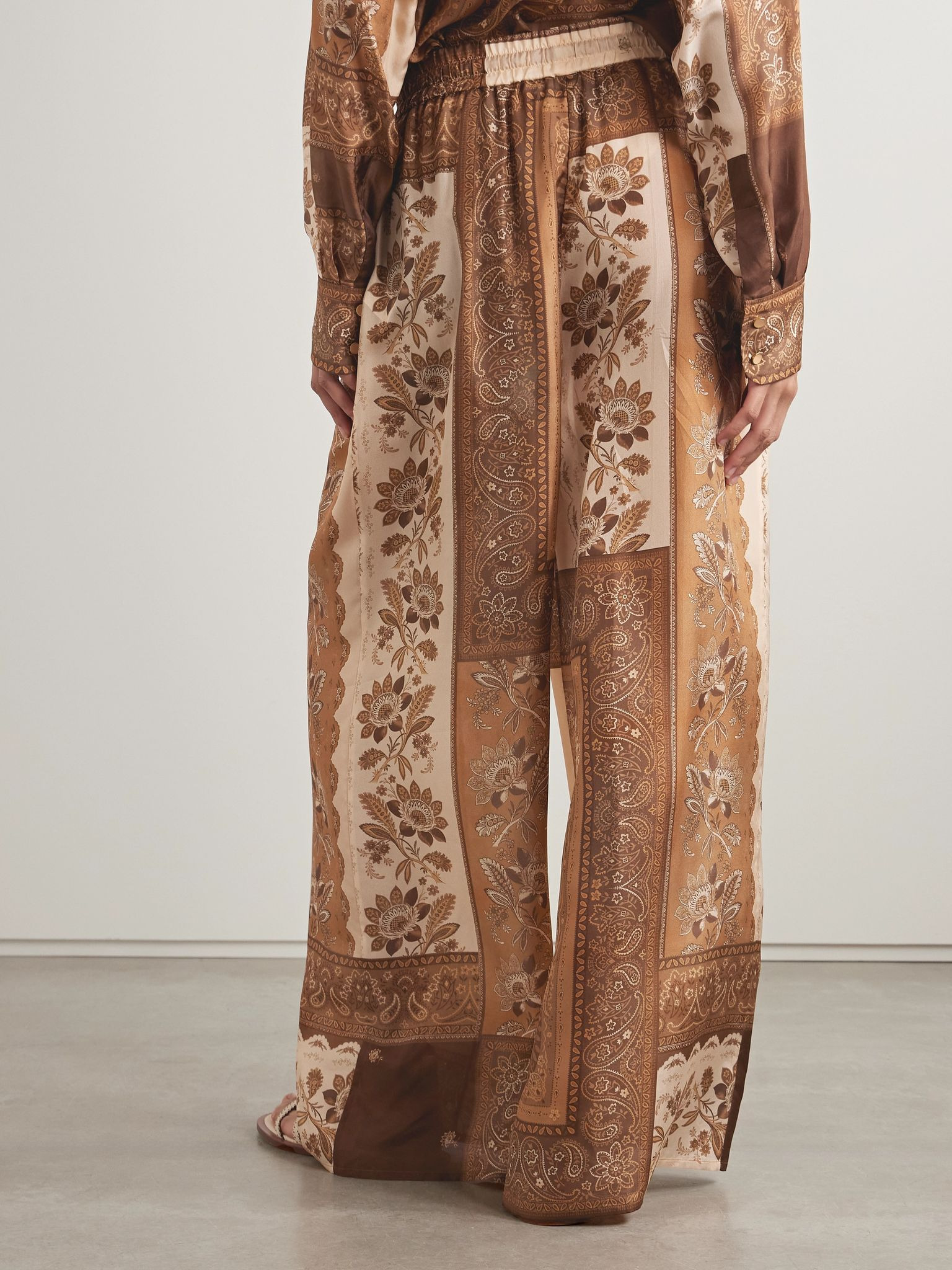 Lucky printed silk wide-leg pants Brown - 4