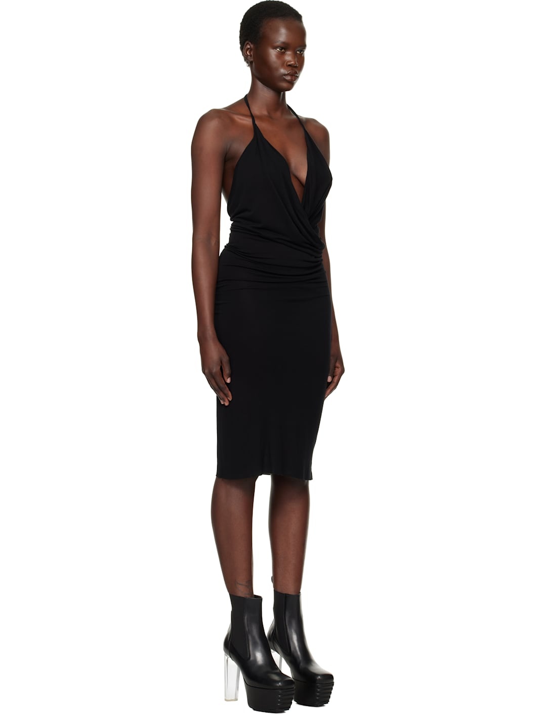 Black Hollywood Draped Midi Dress - 2