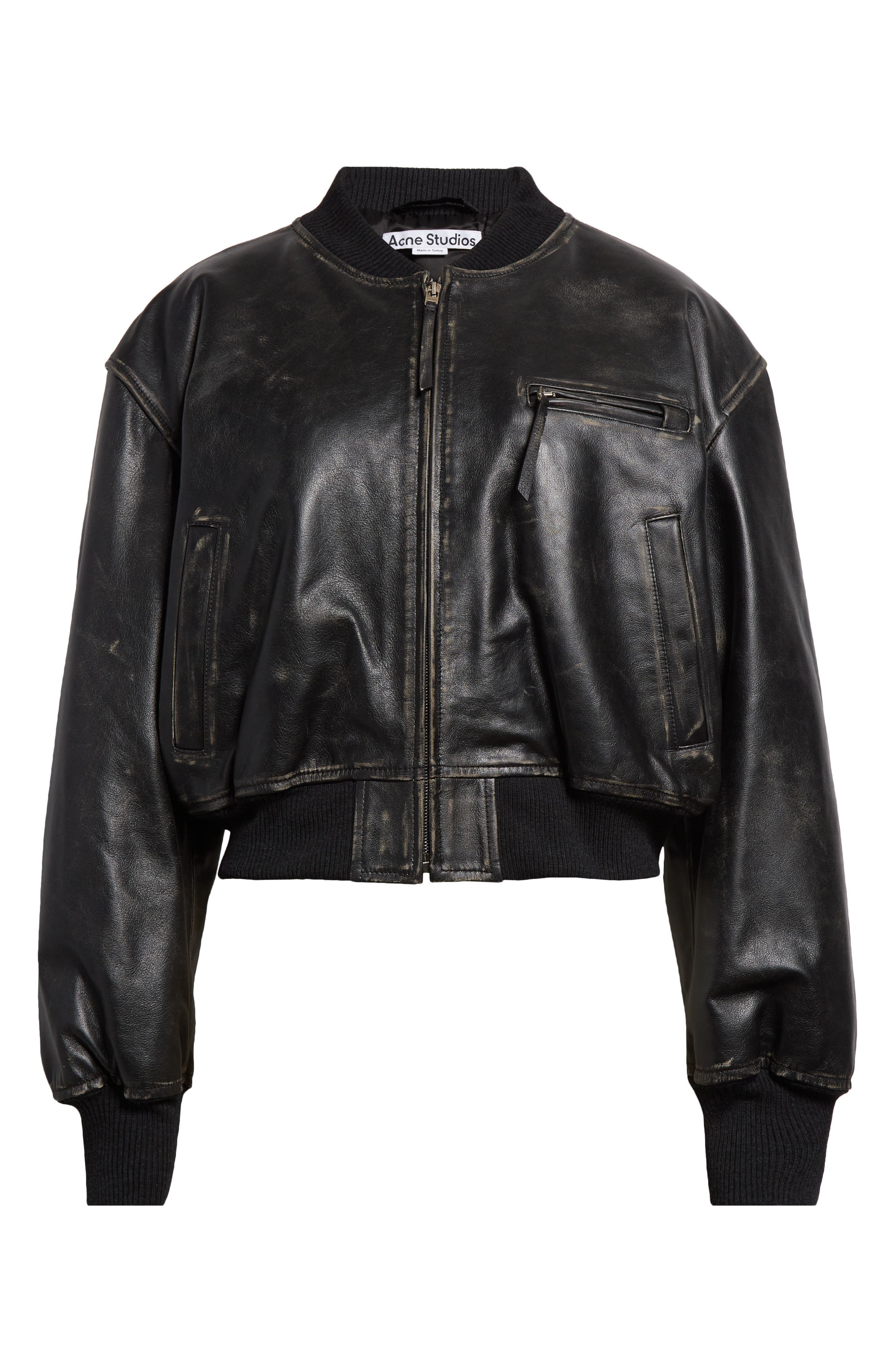 Acne Studios Leather Bomber Jacket in Black at Nordstrom - 7