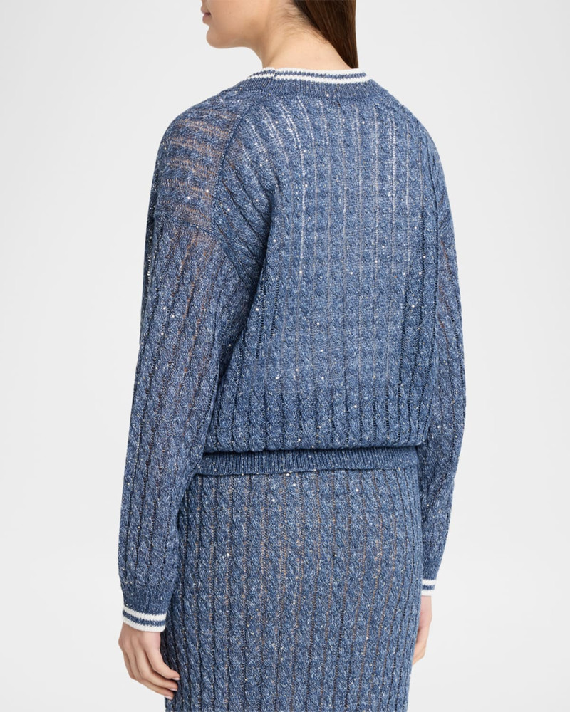 Linen Dazzling Cable Open-Knit V-Neck Cardigan 3