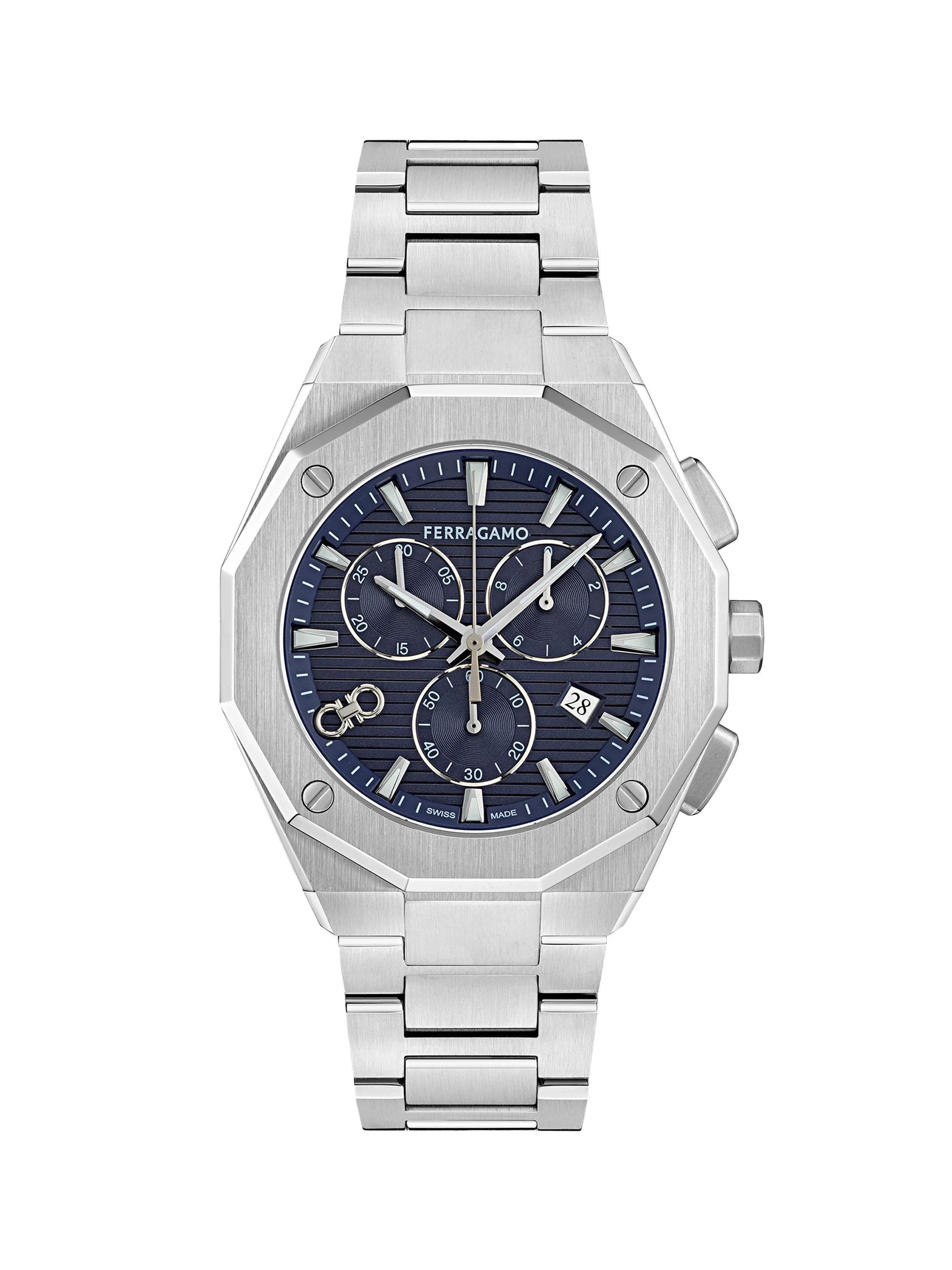 Men's Ferragamo Edge Chronograph Stainless Steel Bracelet Watch/42MM - Stainless Steel Blue Dial - 1