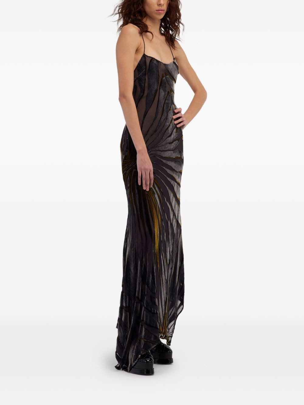 leaf-print velvet dress - 3