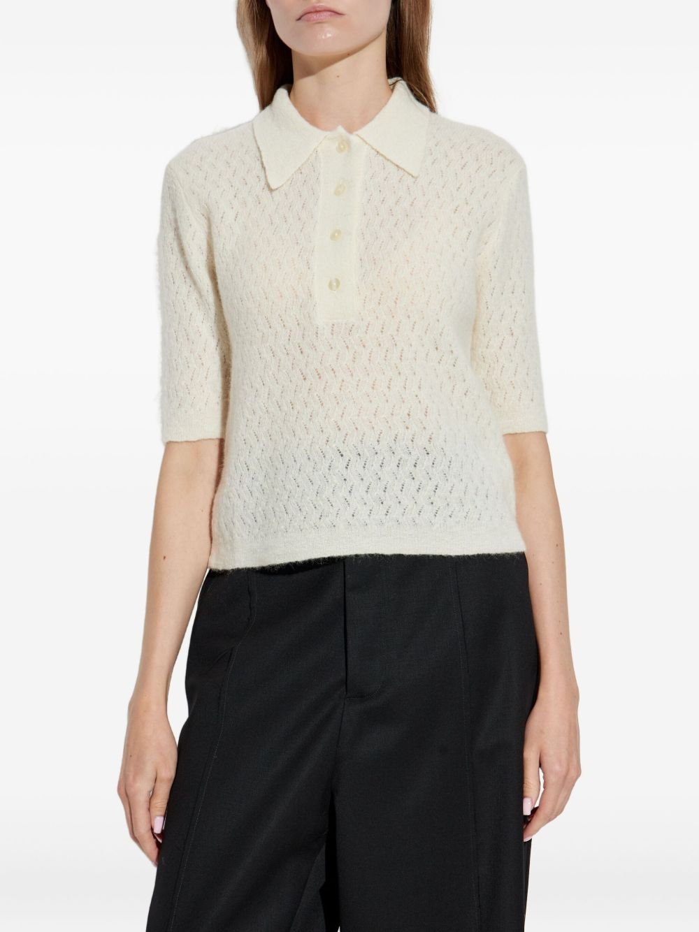 open-knit polo shirt - 3