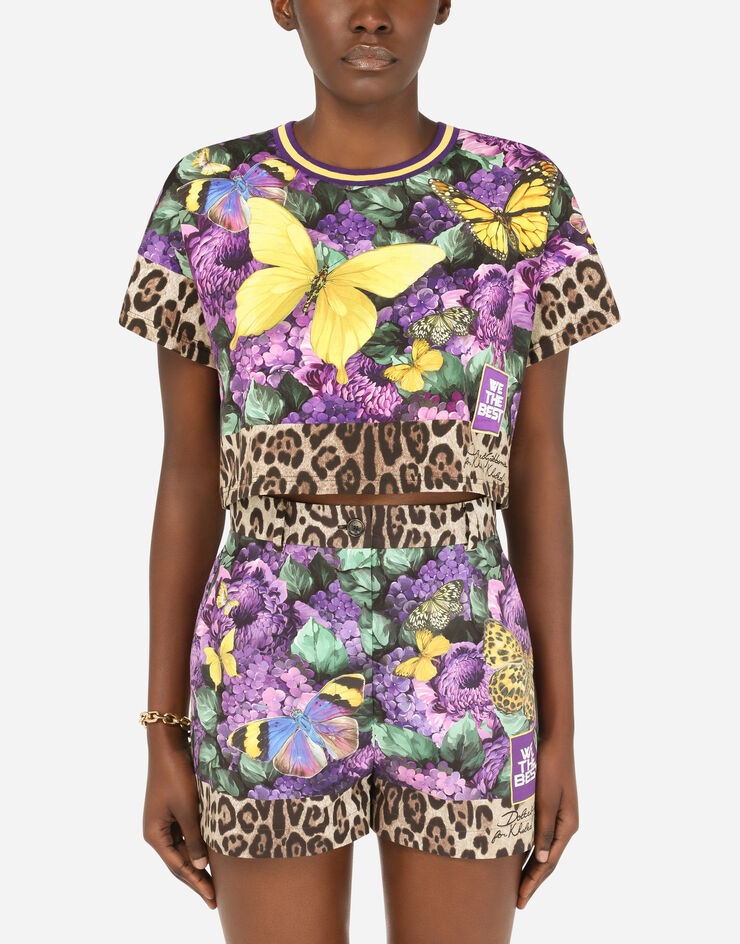 Cropped jersey T-shirt with butterfly print - 7