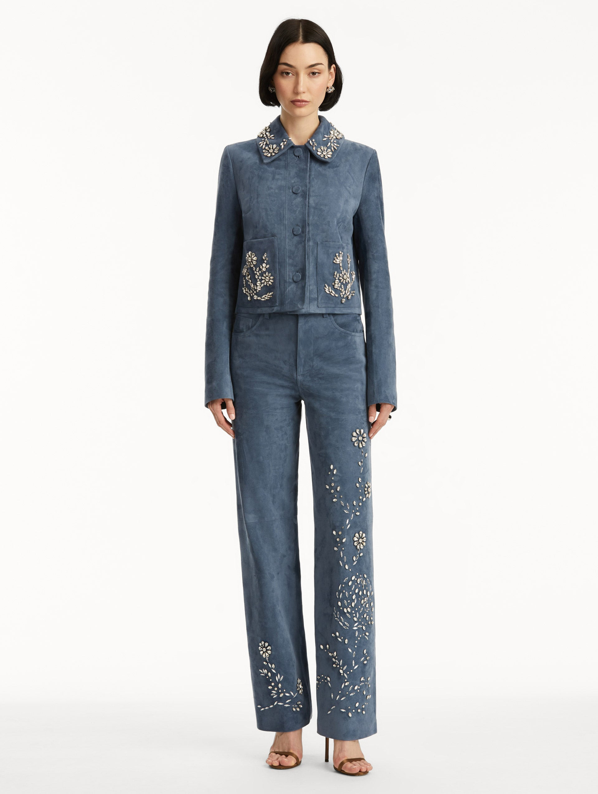 CRYSTAL EMBROIDERED SUEDE JACKET - 3