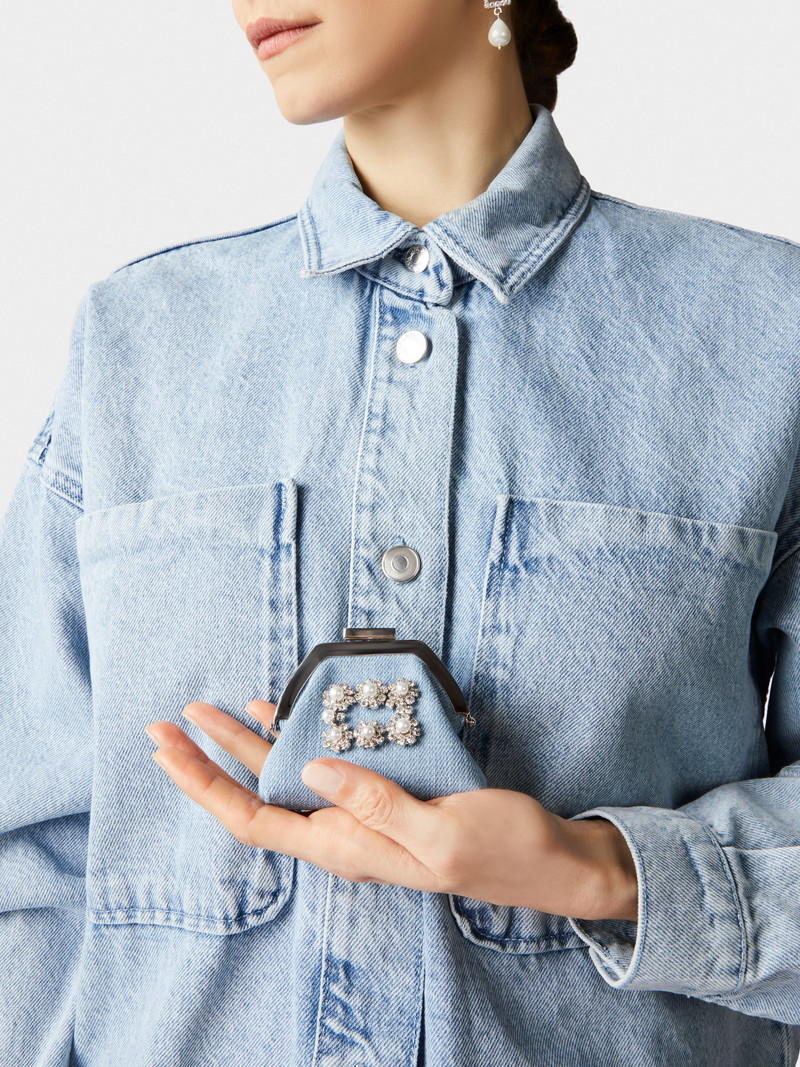 Flower Strass Pearl Buckle Coin Purse in Denim 6