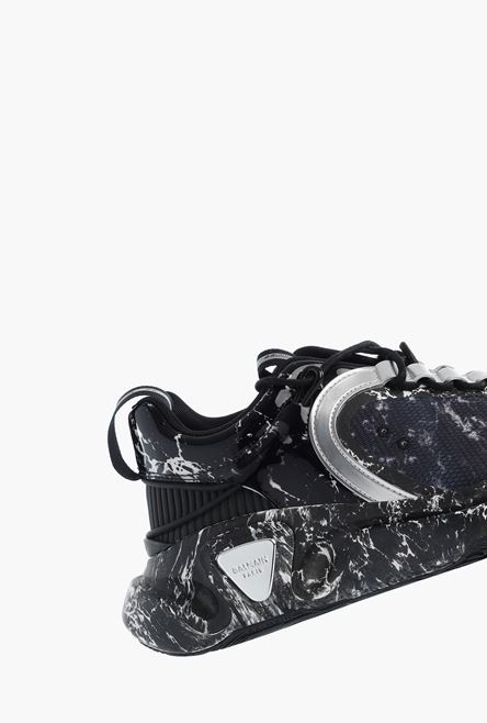 Black leather and mesh marble print B-Runner sneakers - 7