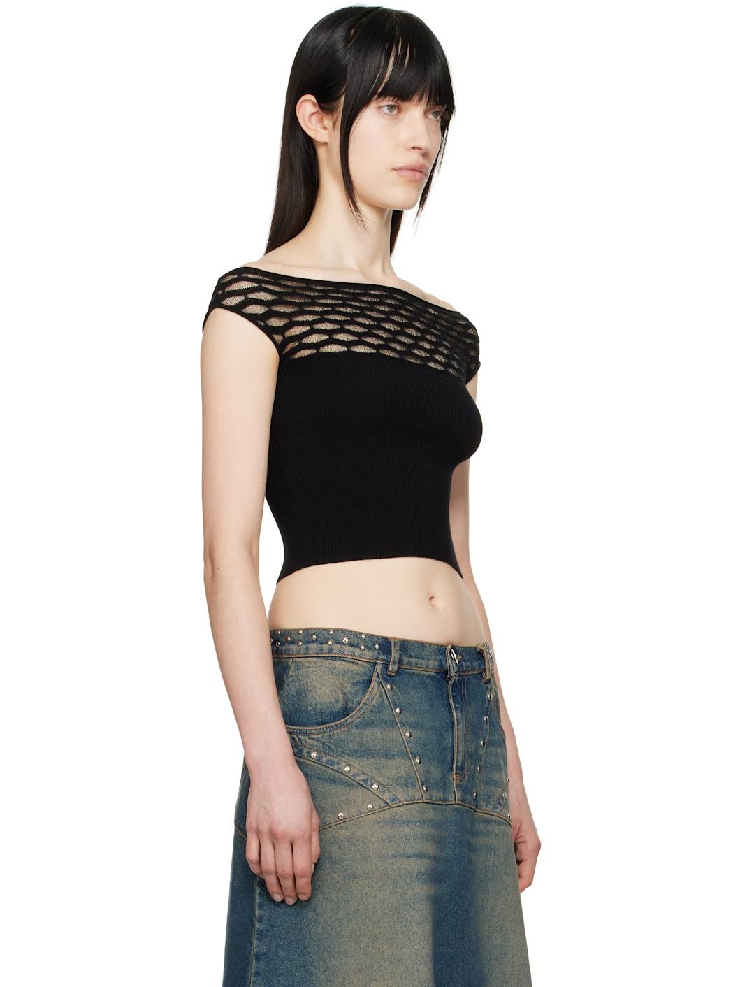 SSENSE Exclusive Black Avenue Off-Shoulder T-shirt - 2