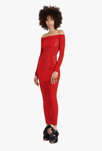 Balmain Mid-length red knit bustier dress outlook