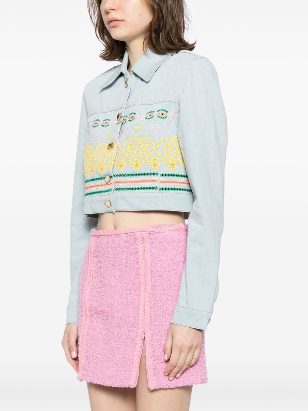 embroidered-detail denim jacket - 3