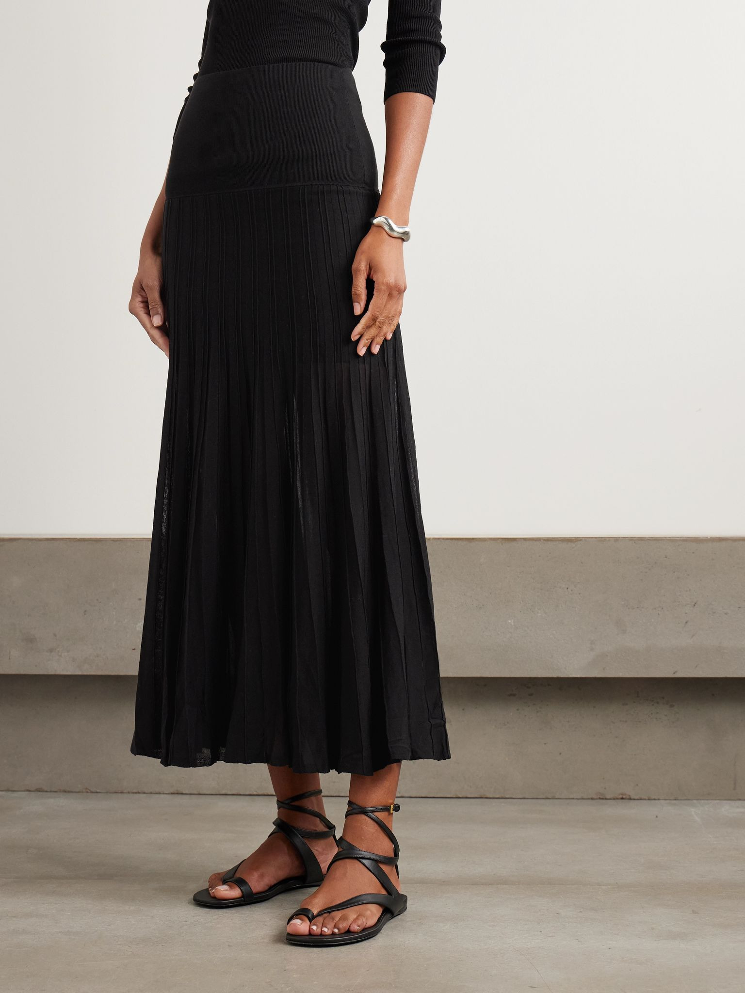 Ezra ribbed cotton-blend midi skirt Black - 3