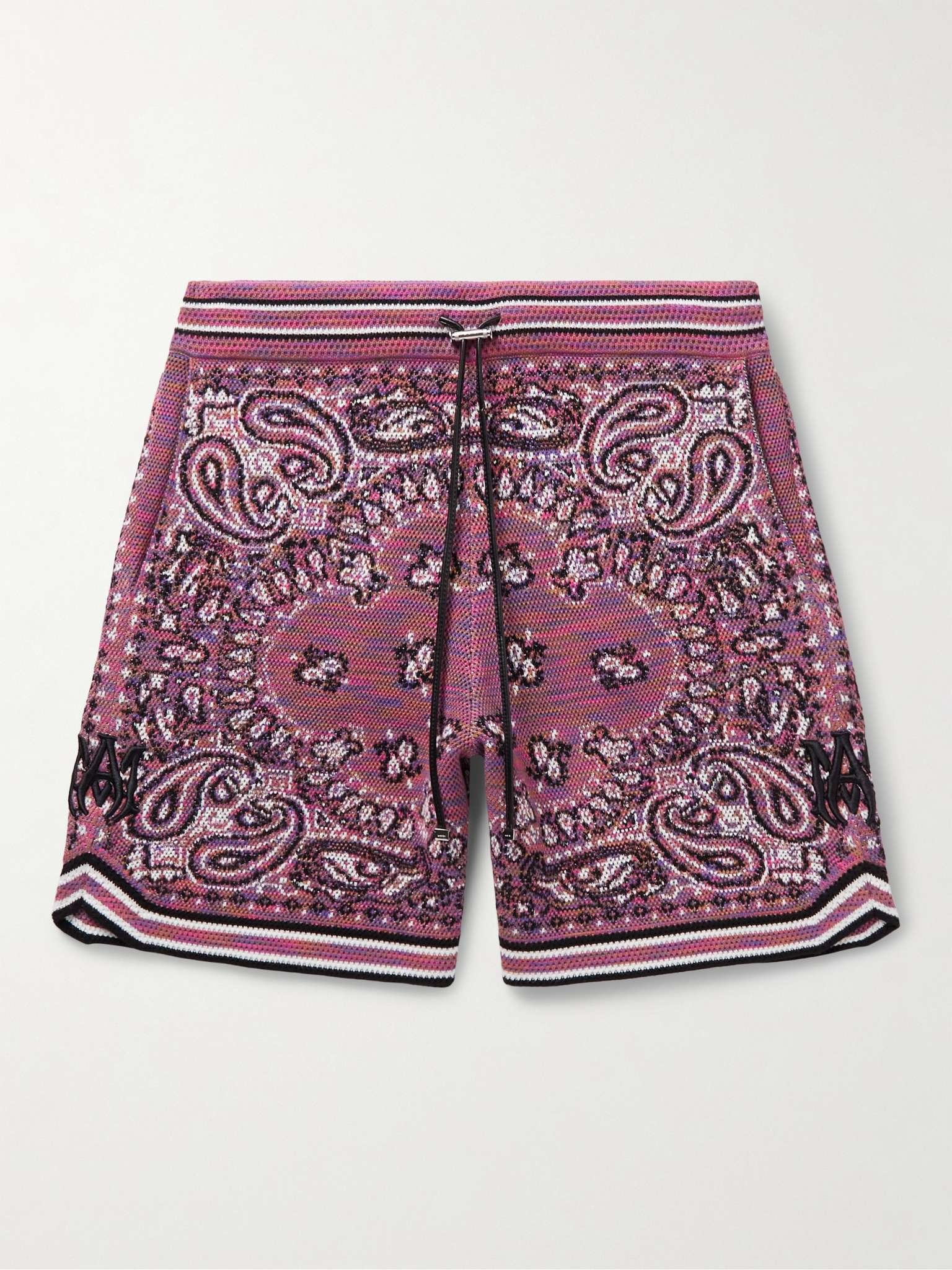 Straight-Leg Space-Dyed Bandana-Jacquard Cotton Drawstring Shorts - 1
