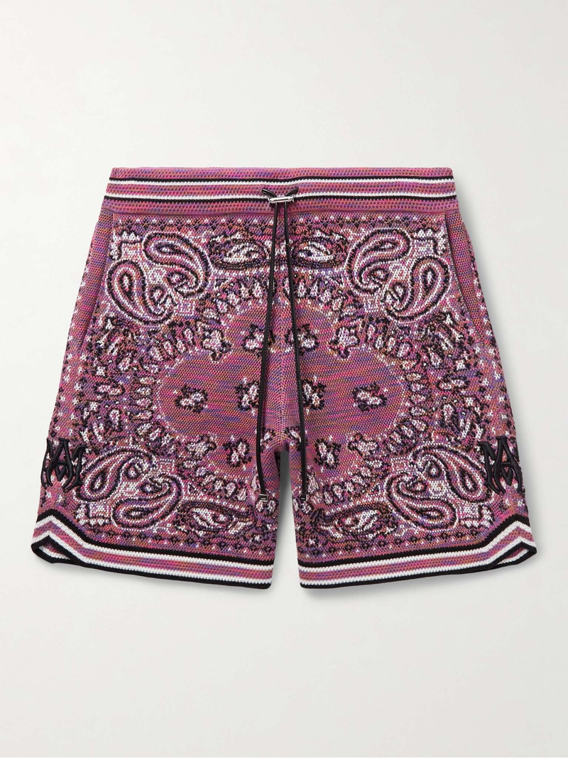 Straight-Leg Space-Dyed Bandana-Jacquard Cotton Drawstring Shorts 1