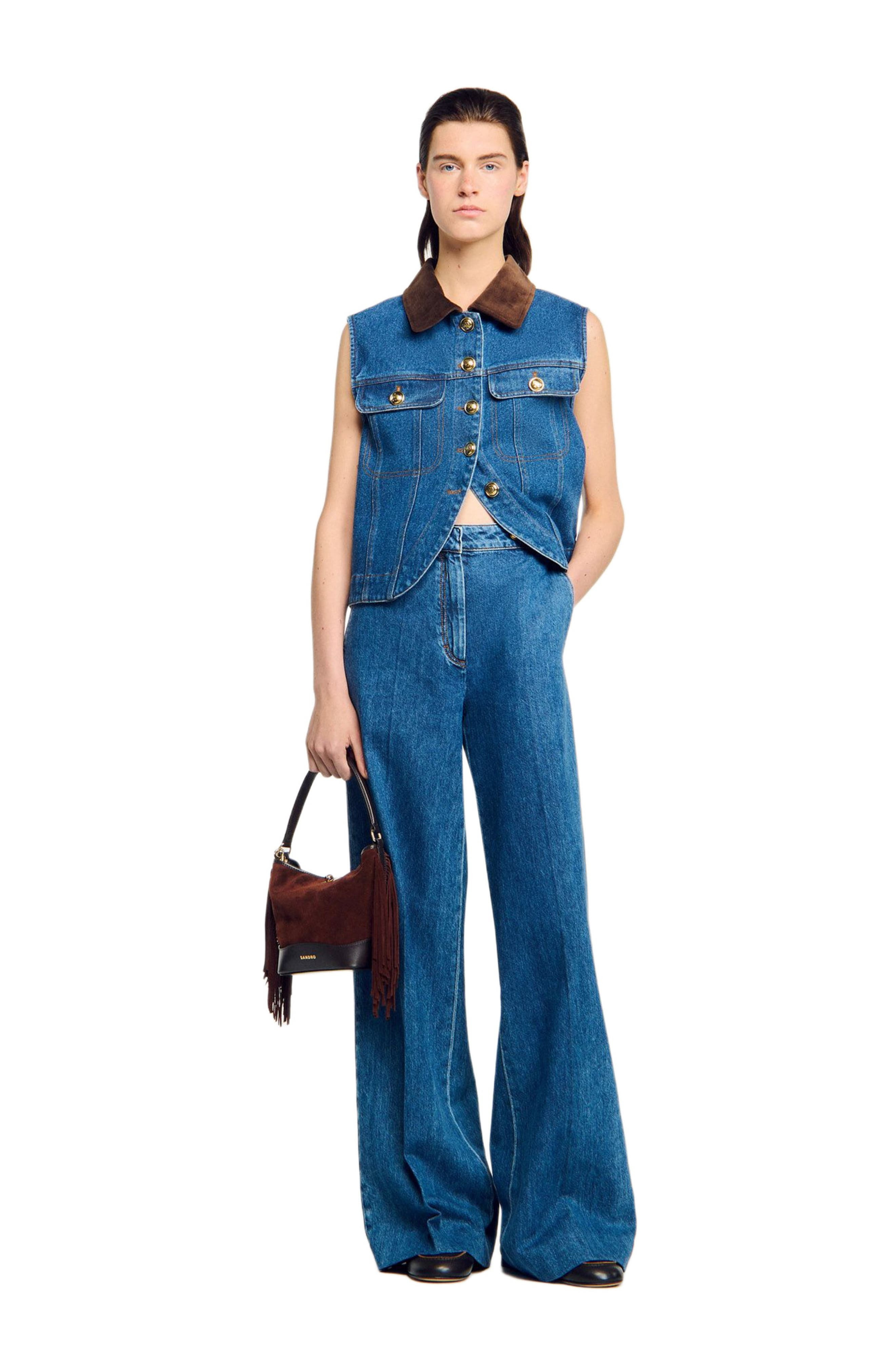 SANDRO Mid-rise wide leg jeans in Blue Jean at Nordstrom - 6