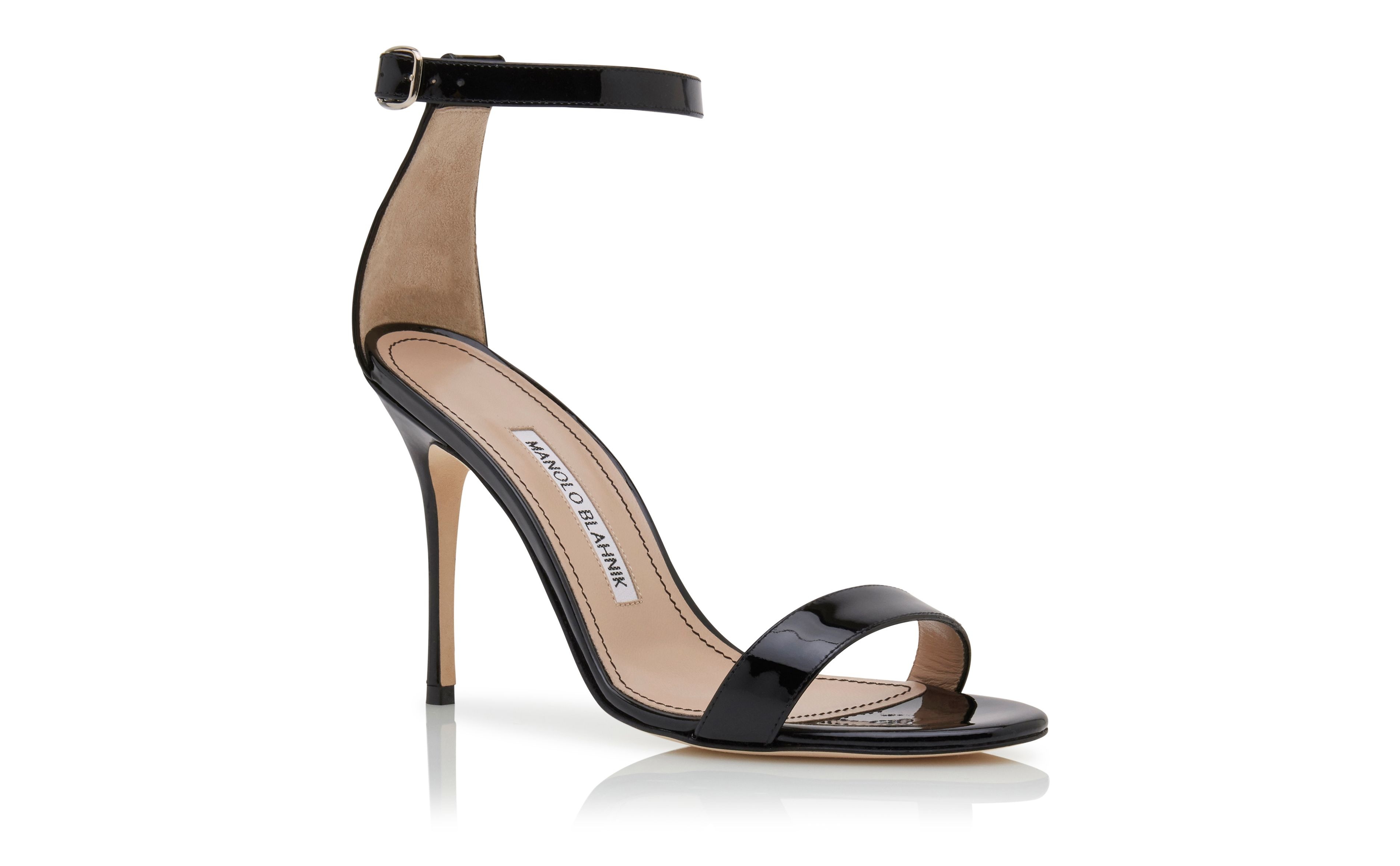 Black Patent Leather Ankle Strap Sandals - 3